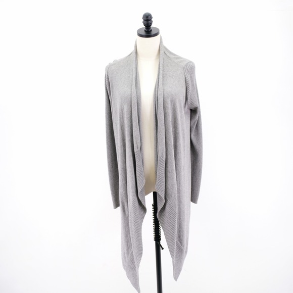 Ann Taylor XS‎ Gray Open Front Asymetrivc Ribbed Cotton Cardigan Sweater - Picture 1 of 8